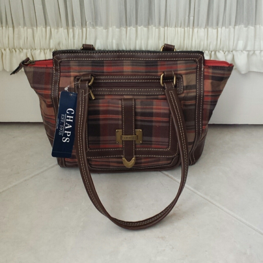 NWT Chaps brown plaid handbag